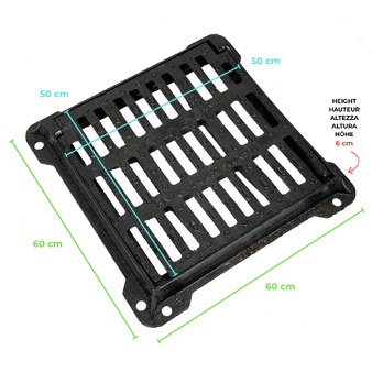 Cast Iron Grid C250, Concave Square Drainage Grid With Frame, Equipped With A Safety System With Pressure Closure
