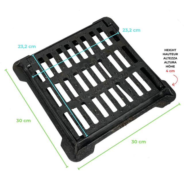 Cast Iron Grid C250, Concave Square Drainage Grid With Frame, Equipped With A Safety System With Pressure Closure