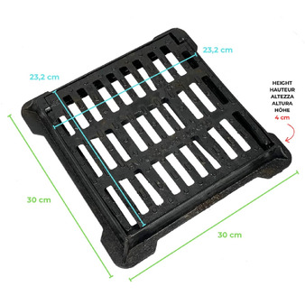 Cast Iron Grid C250, Concave Square Drainage Grid With Frame, Equipped With A Safety System With Pressure Closure