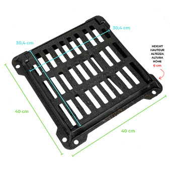 Cast Iron Grid C250, Concave Square Drainage Grid With Frame, Equipped With A Safety System With Pressure Closure