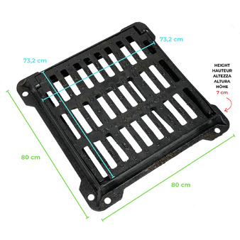 Cast Iron Grid C250, Concave Square Drainage Grid With Frame, Equipped With A Safety System With Pressure Closure