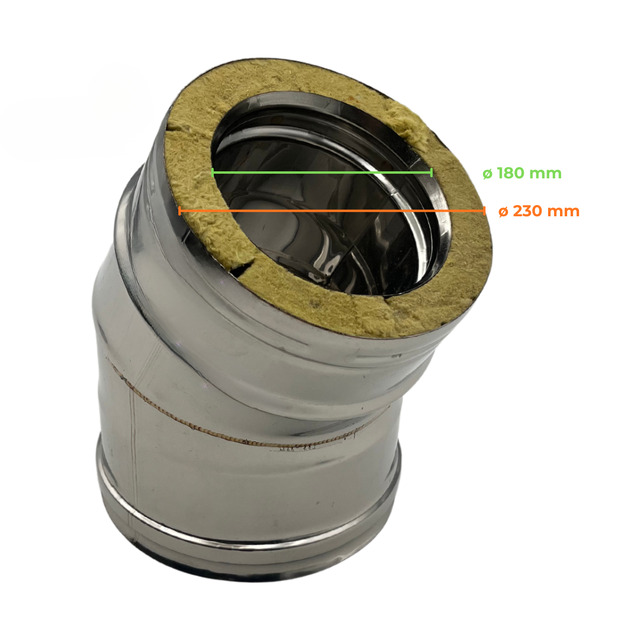 Double Wall Elbow Stainless Steel AISI 316, Chimney With Rock Wool Insulation