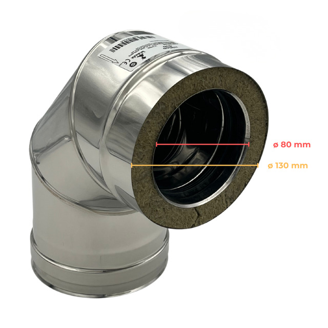 Double Wall Elbow Stainless Steel AISI 316, Chimney With Rock Wool Insulation