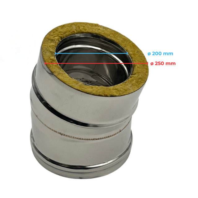 Double Wall Elbow Stainless Steel AISI 316, Chimney With Rock Wool Insulation