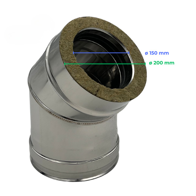 Double Wall Elbow Stainless Steel AISI 316, Chimney With Rock Wool Insulation